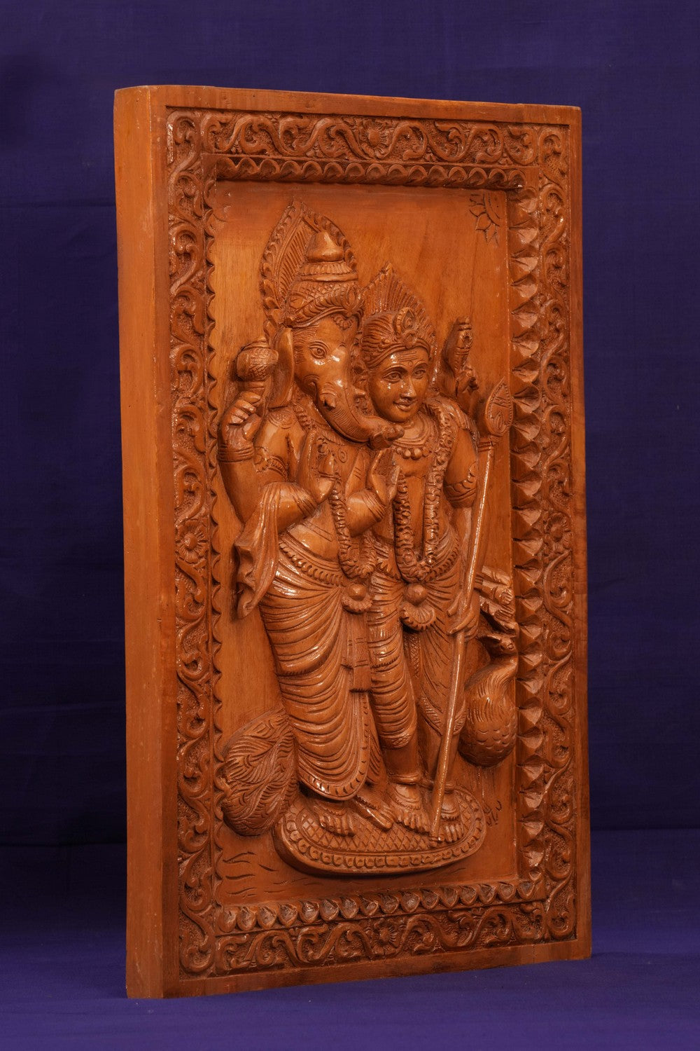 Image of Wooden Goddess Ganesh/Kartik Panel