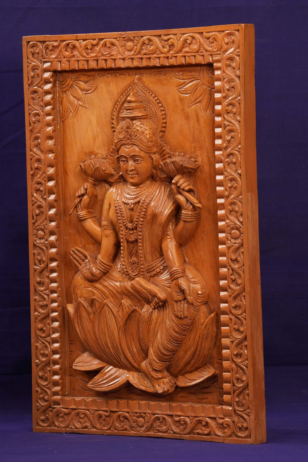 Wooden Goddess Lakshmi Panel