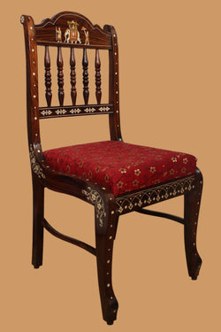 Collection of Rosewood Inlay dining table with 6 carved chairs in a gallery layout