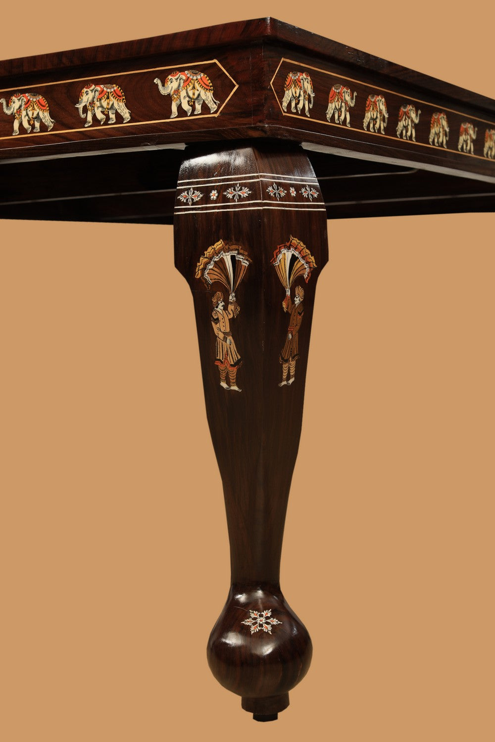 Collection of Rosewood Inlay dining table with 6 carved chairs in a gallery layout