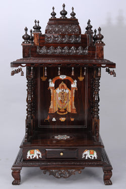 Collection of Rose Wooden Handcrafted Pooja Mandir in a gallery layout