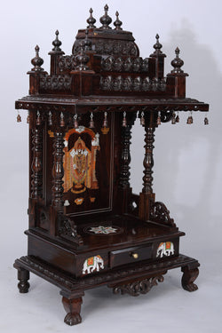 Collection of Rose Wooden Handcrafted Pooja Mandir in a gallery layout