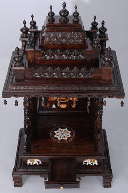 Collection of Rose Wooden Handcrafted Pooja Mandir in a gallery layout