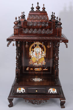 Collection of Rose Wooden Handcrafted Pooja Mandir in a gallery layout