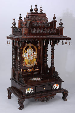 Collection of Rose Wooden Handcrafted Pooja Mandir in a gallery layout