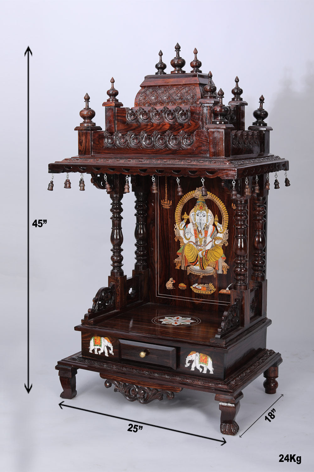 Collection of Rose Wooden Handcrafted Pooja Mandir in a gallery layout