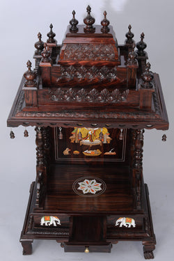 Collection of Rose Wooden Handcrafted Pooja Mandir in a gallery layout