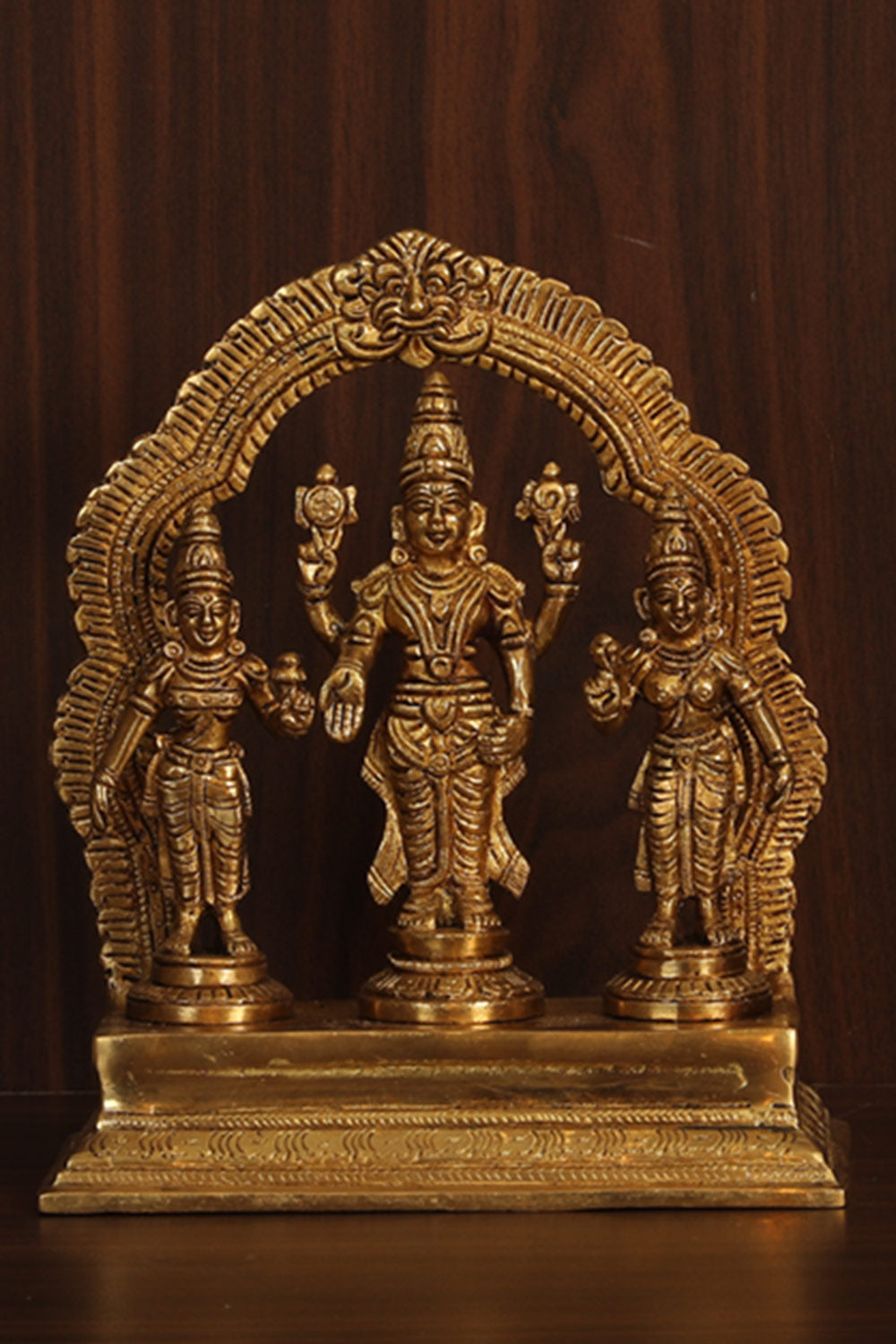 Image of Brass Lord Vishnu Sri Devi Bhudevi Idol