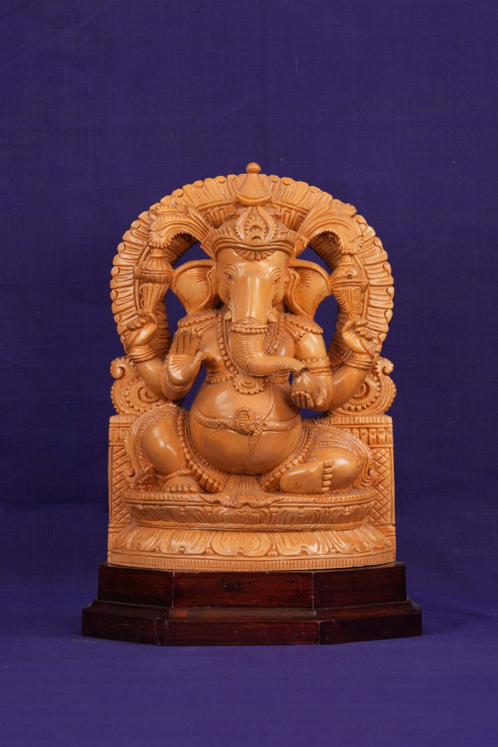 Image of Ganesha Bhagwan Murti Sitting with Moshak on Lotus Flower Base Idol.