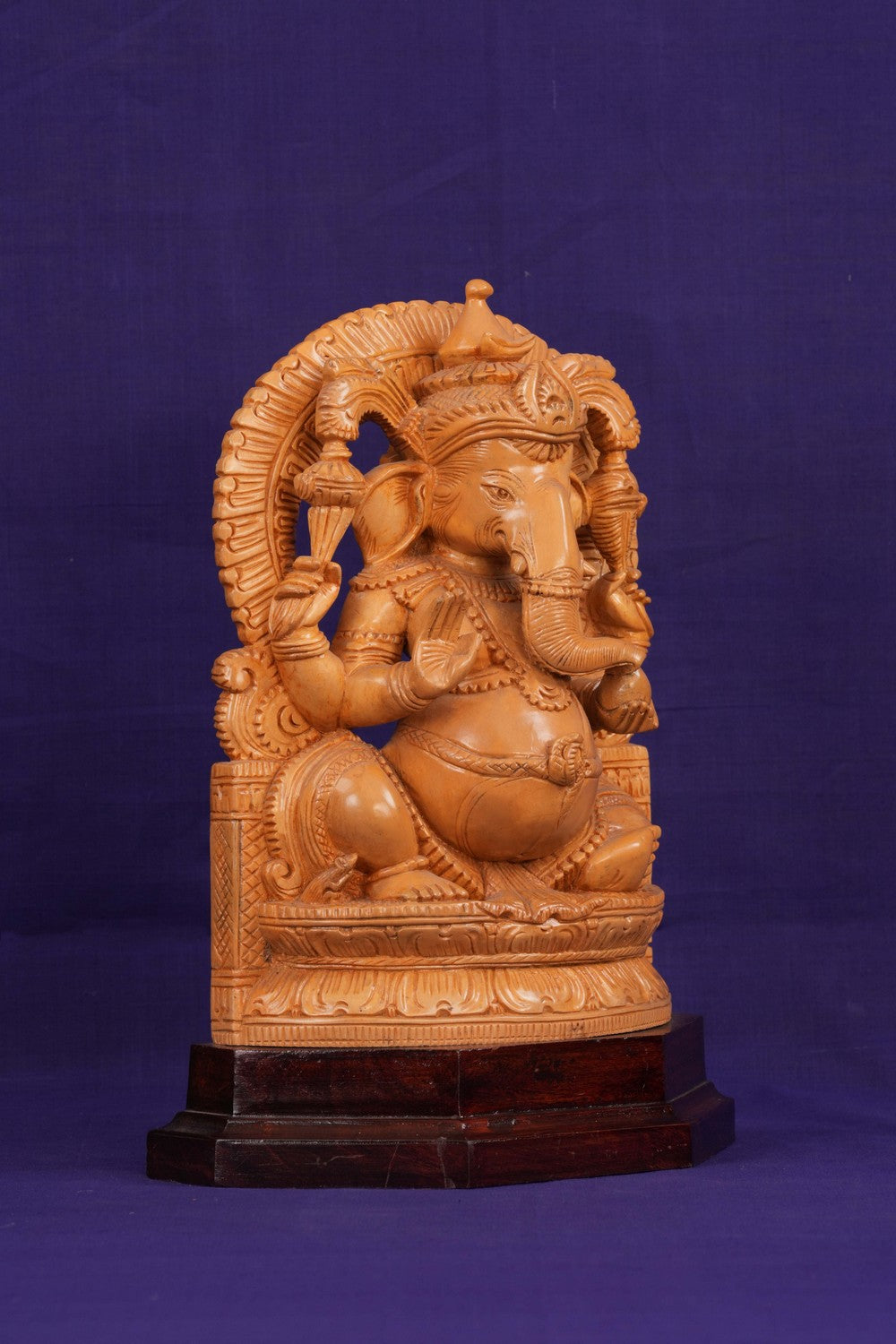 Ganesha Bhagwan Murti Sitting with Moshak on Lotus Flower Base Idol.