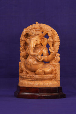 Image of Ganesha Bhagwan Murti Sitting with Moshak on Lotus Flower Base Idol.