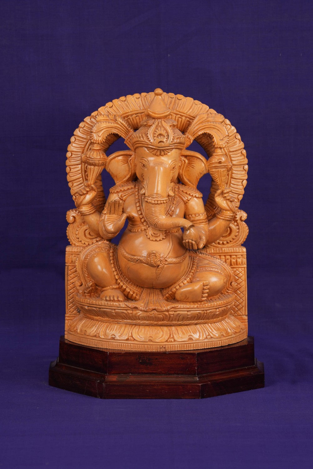 Image of Ganesha Bhagwan Murti Sitting with Moshak on Lotus Flower Base Idol.