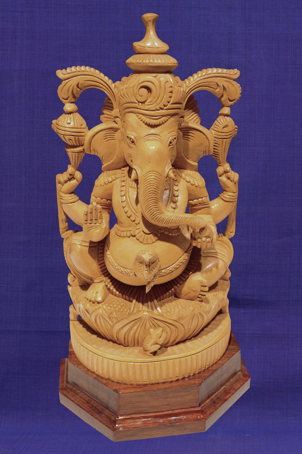 Ganesha Bhagwan Murti Sitting with Moshak on Lotus Flower Base Idol ...