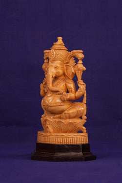 Image of Ganesha Bhagwan Murti Sitting with Moshak on Lotus Flower Base Idol.