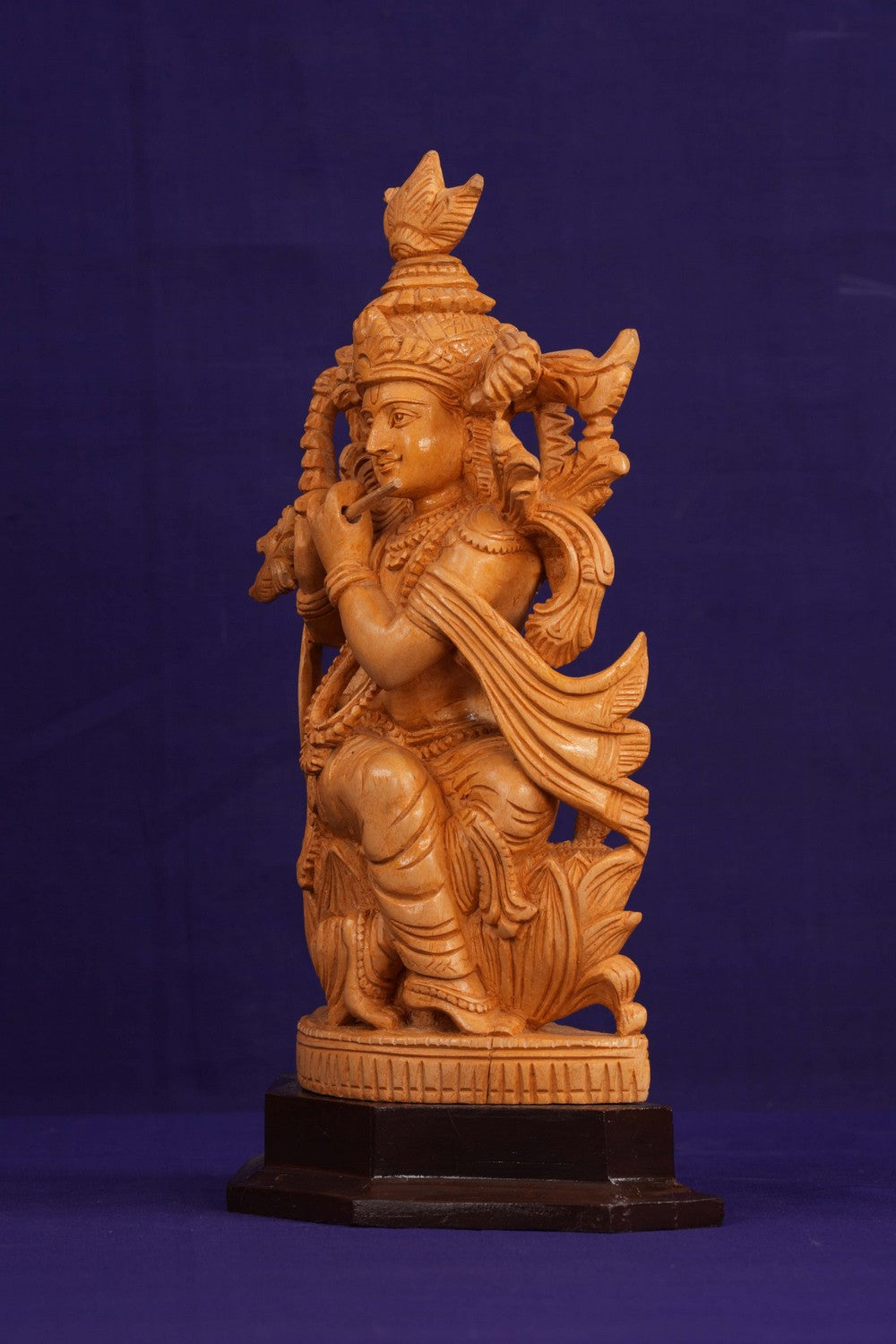 Image of Wooden Lord Krishna Sitting Sculpture