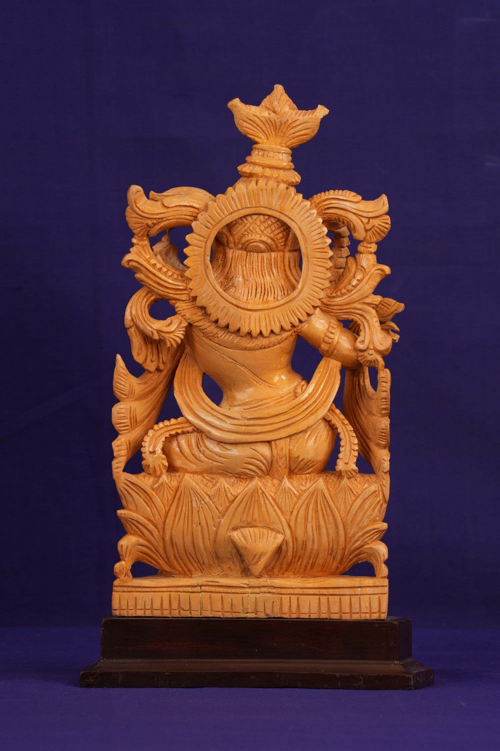 Image of Wooden Lord Krishna Sitting Sculpture