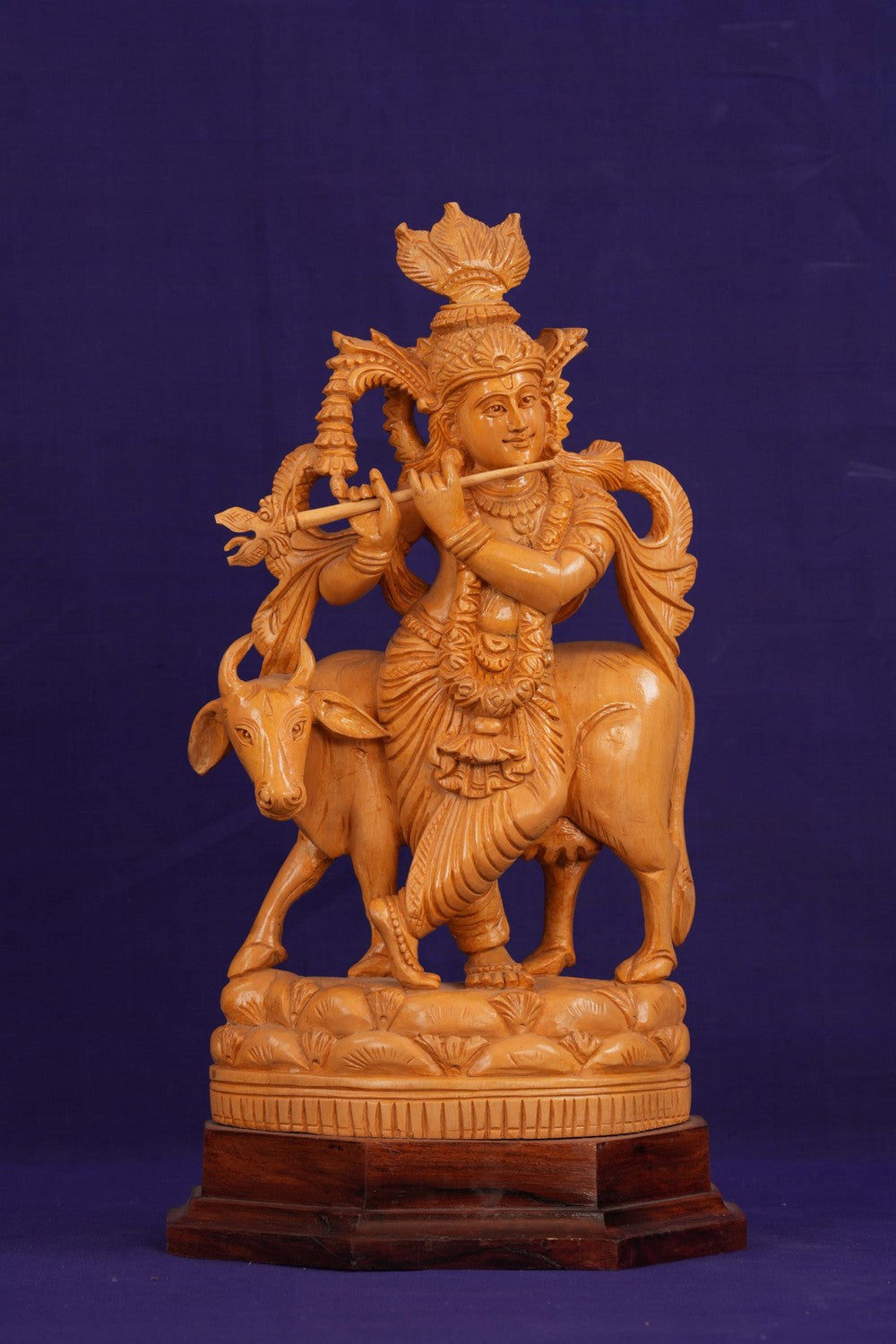 Image of Wooden Lord Krishna Sculpture