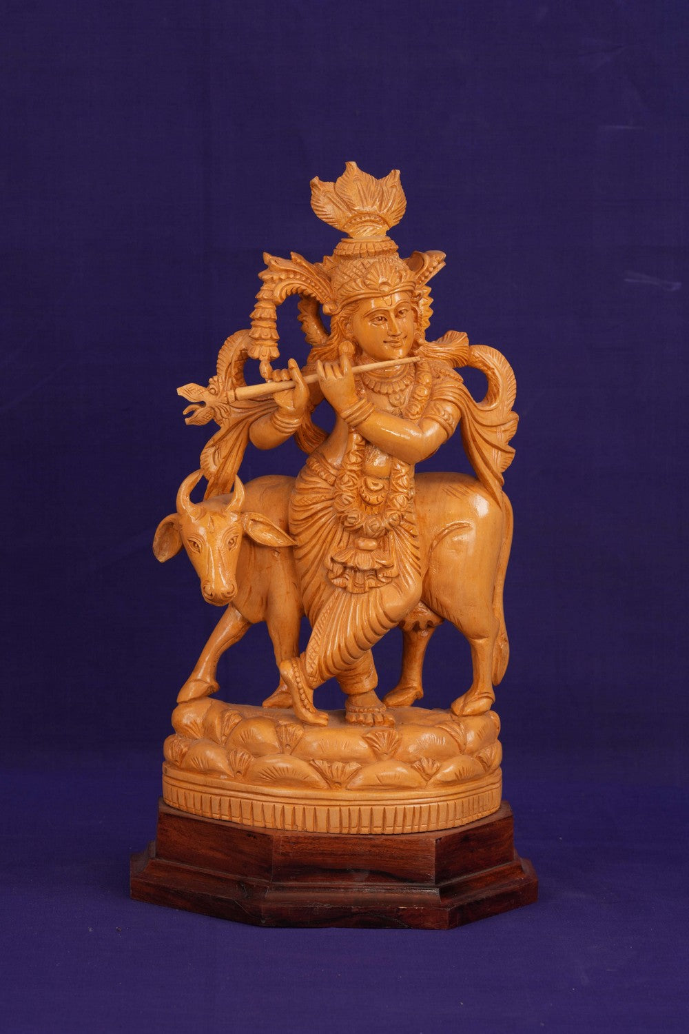 Image of Wooden Lord Krishna Sculpture