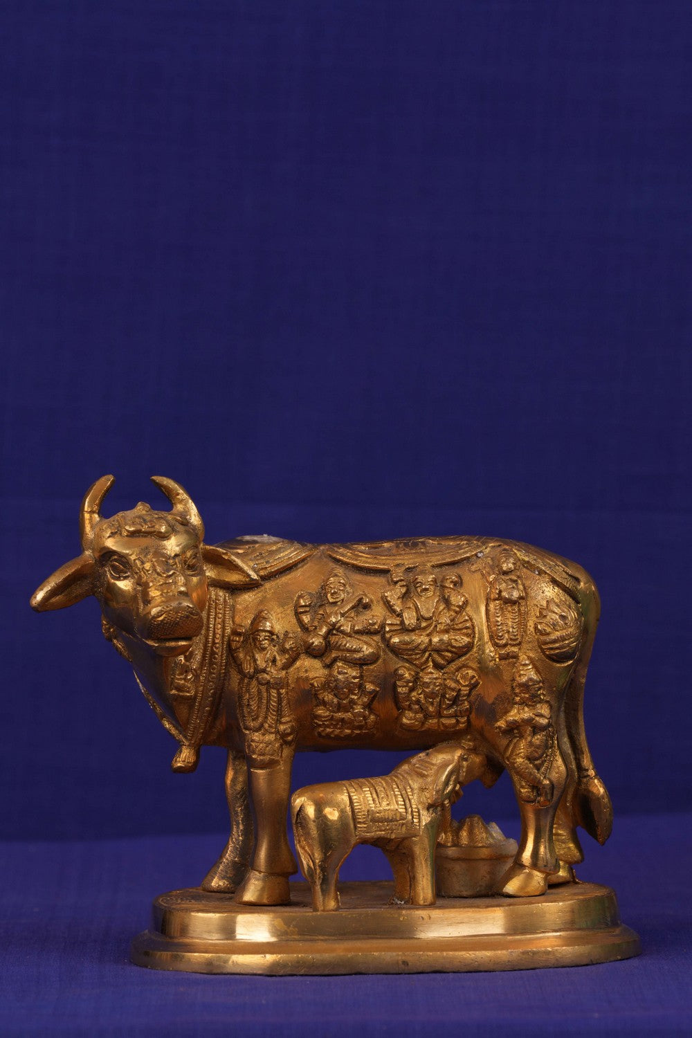 Brass Kamdhenu Cow with Calf Statue