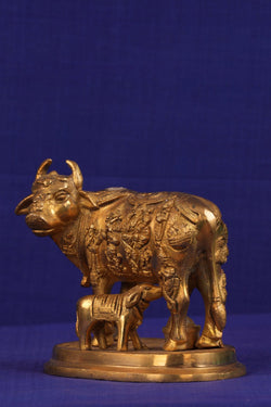 Image of Brass Kamdhenu Cow with Calf Statue