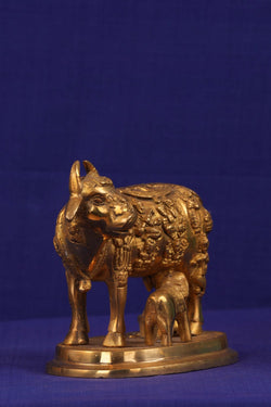 Image of Brass Kamdhenu Cow with Calf Statue