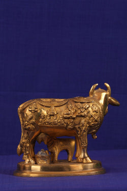 Image of Brass Kamdhenu Cow with Calf Statue
