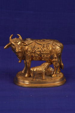 Image of Brass Kamdhenu Cow with Calf Statue