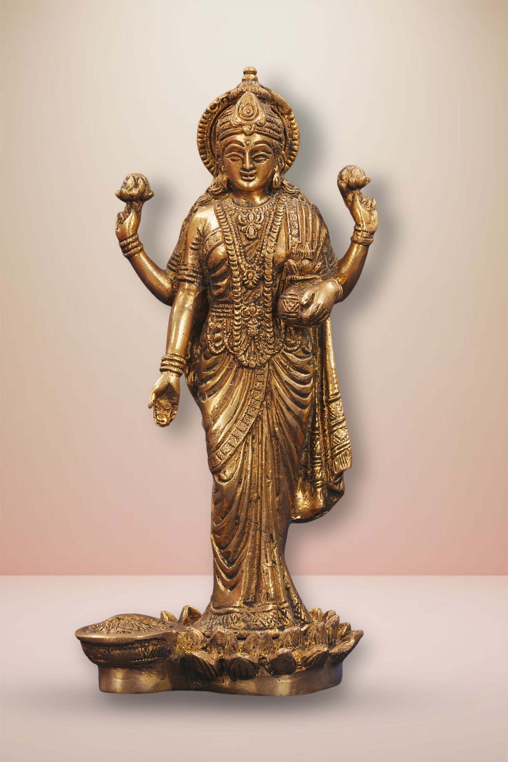Image of Maa Lakshmi Standing On Lotus Brass Statue