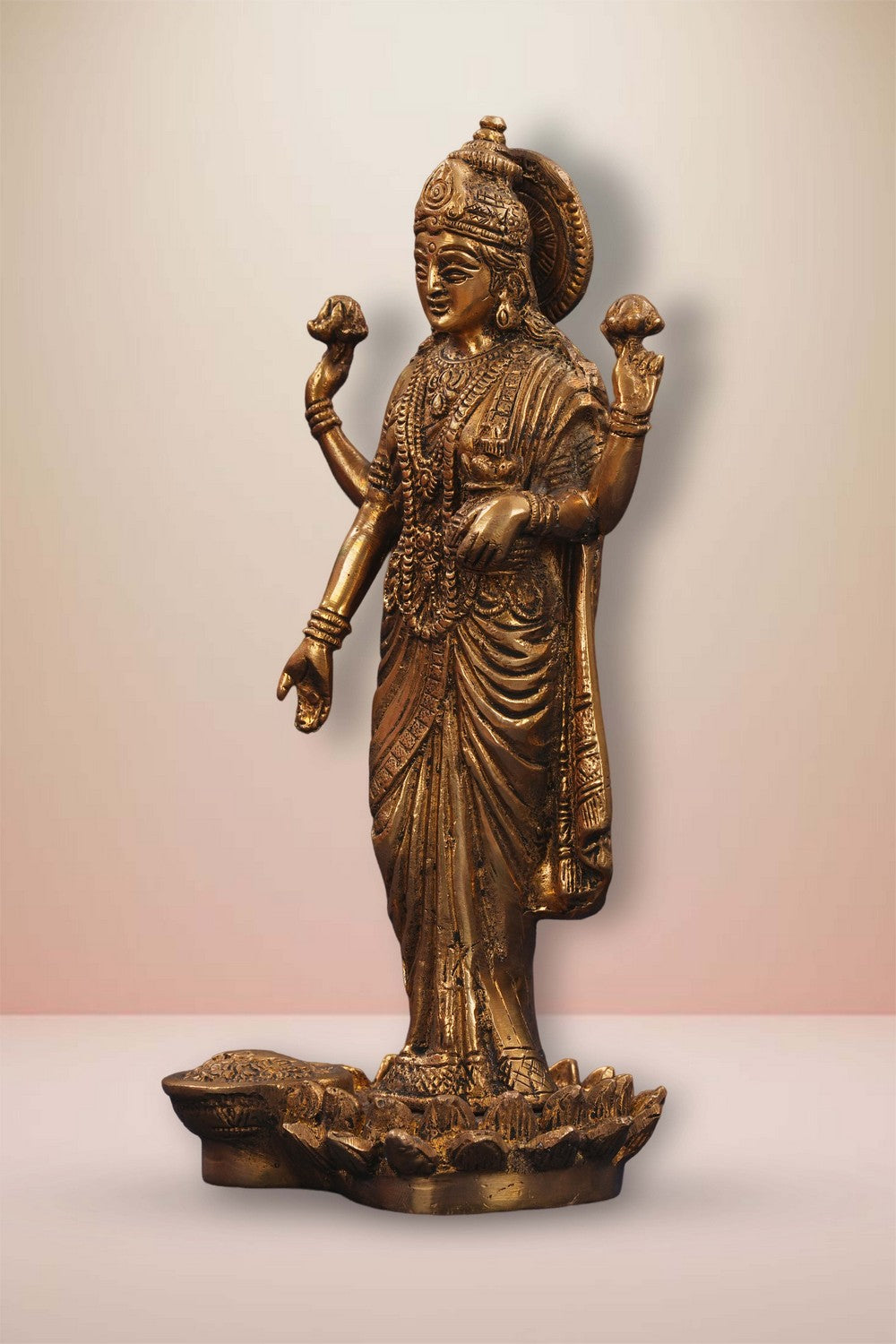 Image of Maa Lakshmi Standing On Lotus Brass Statue