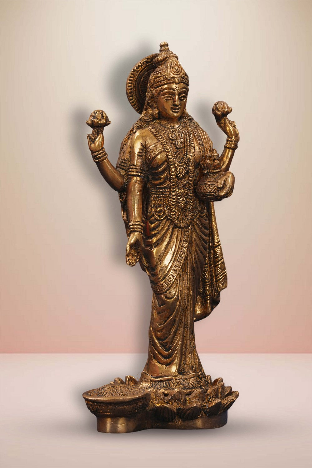 Image of Maa Lakshmi Standing On Lotus Brass Statue