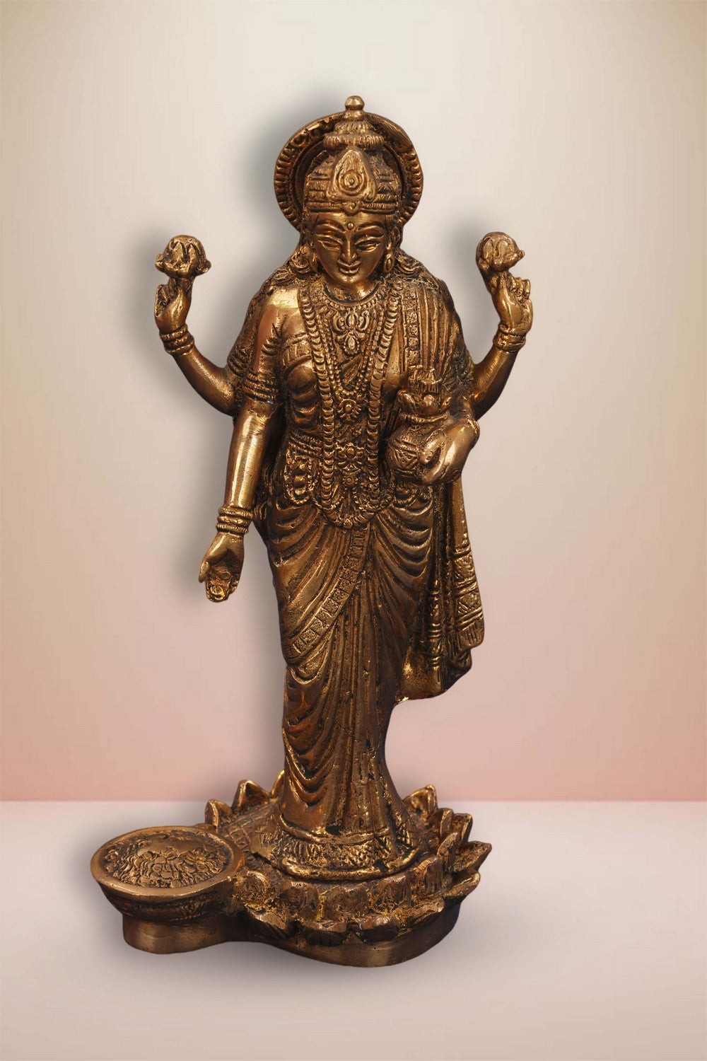 Image of Maa Lakshmi Standing On Lotus Brass Statue