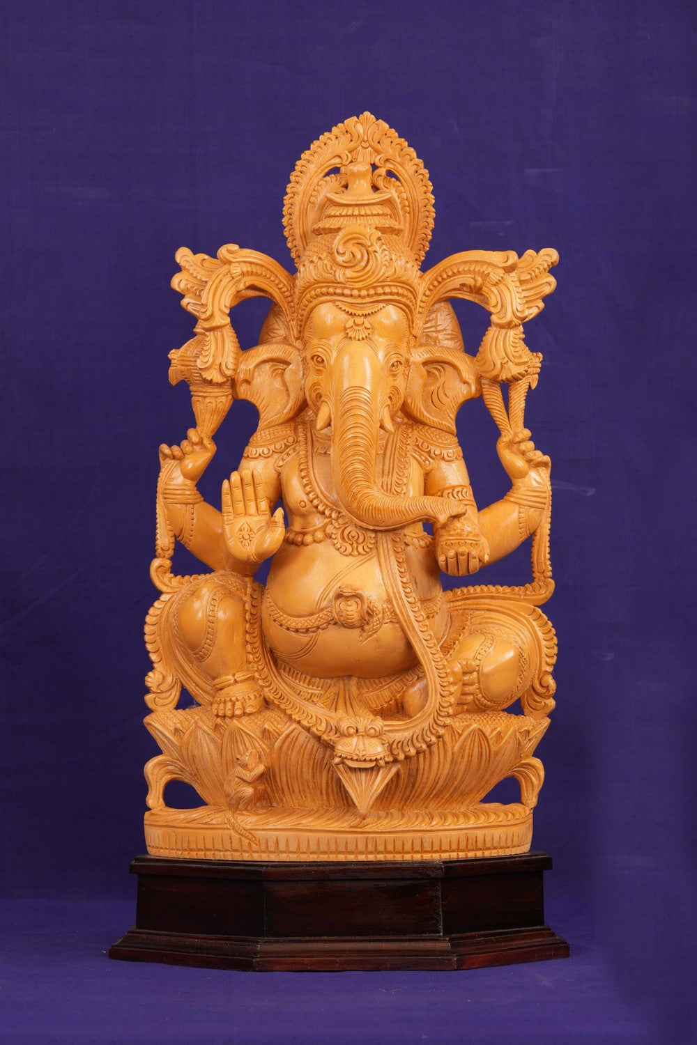 Cedar Wood Carving Lord Ganesha Statue