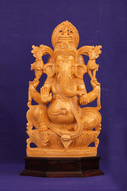 Image of Cedar Wood Carving Lord Ganesha Statue