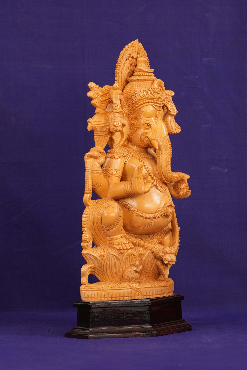 Cedar Wood Carving Lord Ganesha Statue