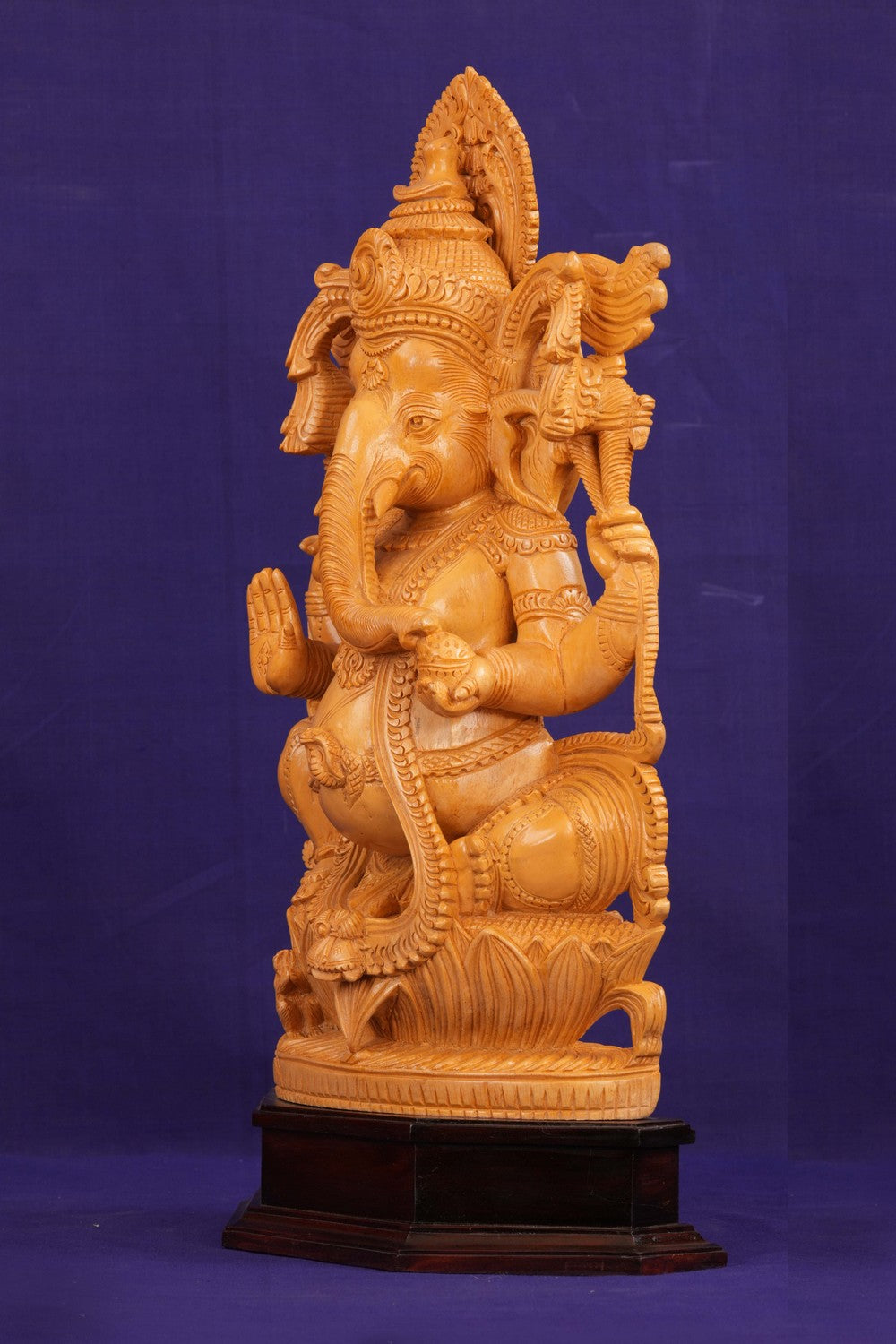 Image of Cedar Wood Carving Lord Ganesha Statue
