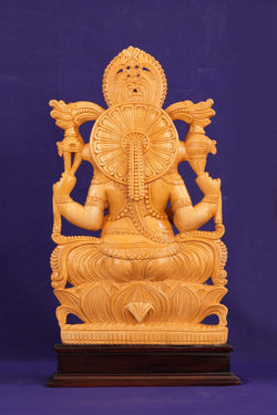 Image of Cedar Wood Carving Lord Ganesha Statue