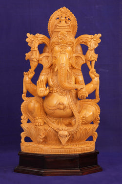 Image of Cedar Wood Carving Lord Ganesha Statue