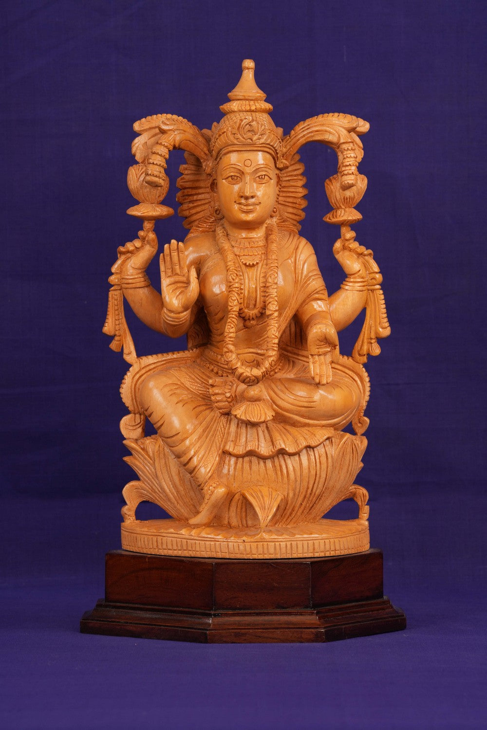 Image of Cedar Wood Carving Goddess Lakshmi Statue
