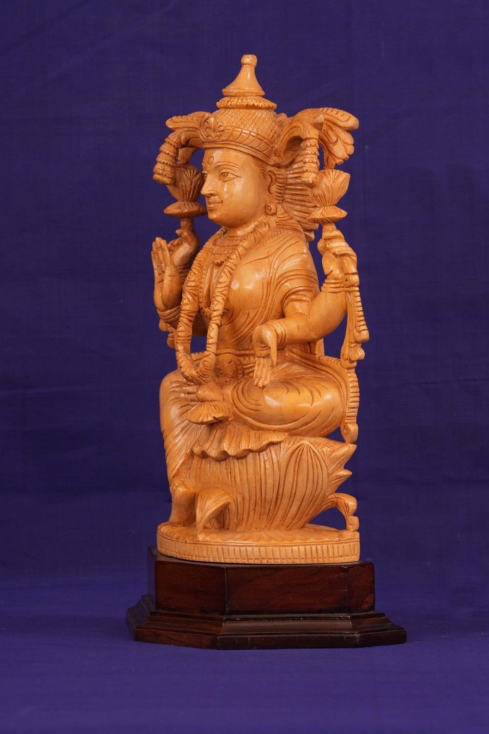 Image of Cedar Wood Carving Goddess Lakshmi Statue