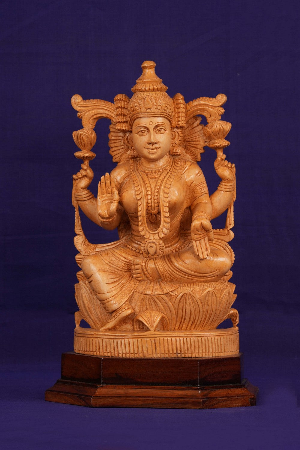 Image of Cedar Wood Carving Goddess Lakshmi Statue