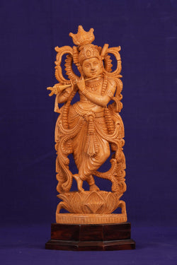 Image of Wooden Lord Krishna Sculpture