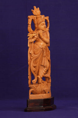 Image of Wooden Lord Krishna Sculpture