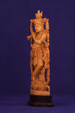 Image of Wooden Lord Krishna Sculpture