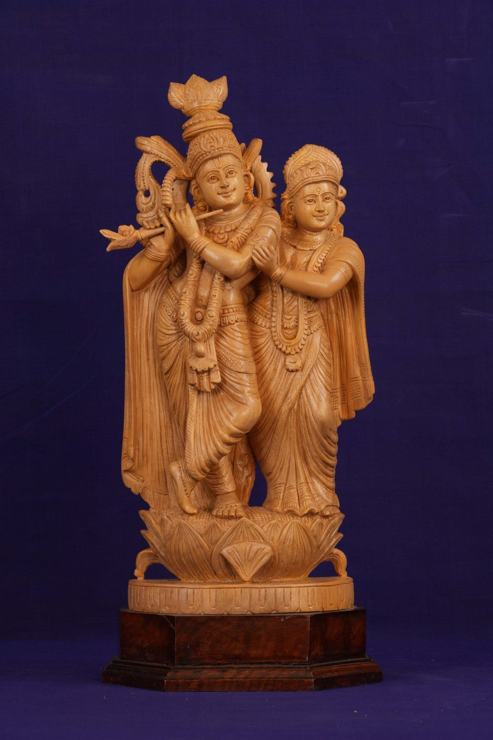 Image of Wooden Radha Krishna Sculpture