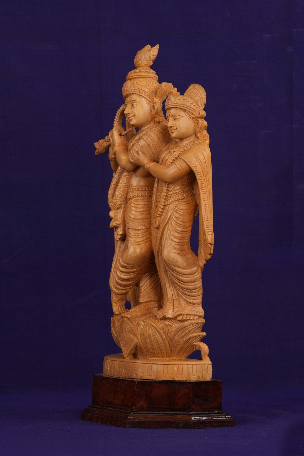 Image of Wooden Radha Krishna Sculpture