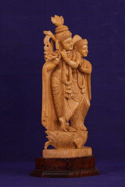Image of Wooden Radha Krishna Sculpture