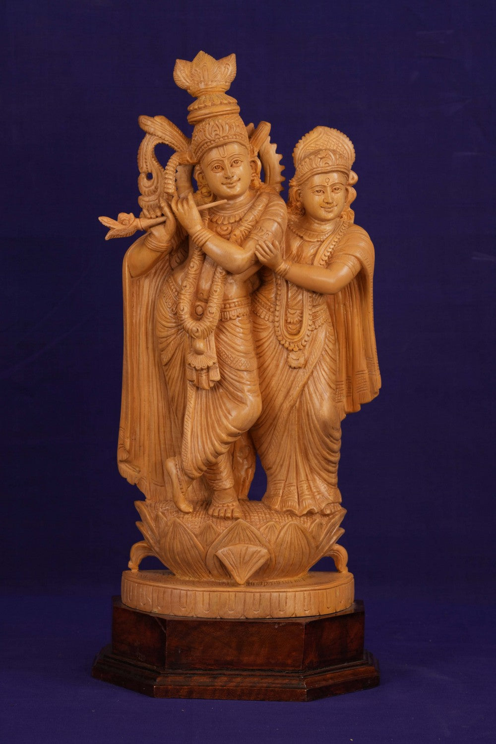 Image of Wooden Radha Krishna Sculpture