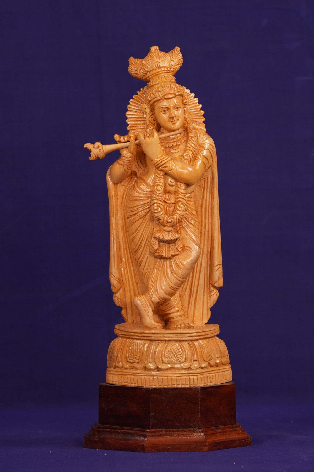 Image of Wooden Lord Krishna Sculpture