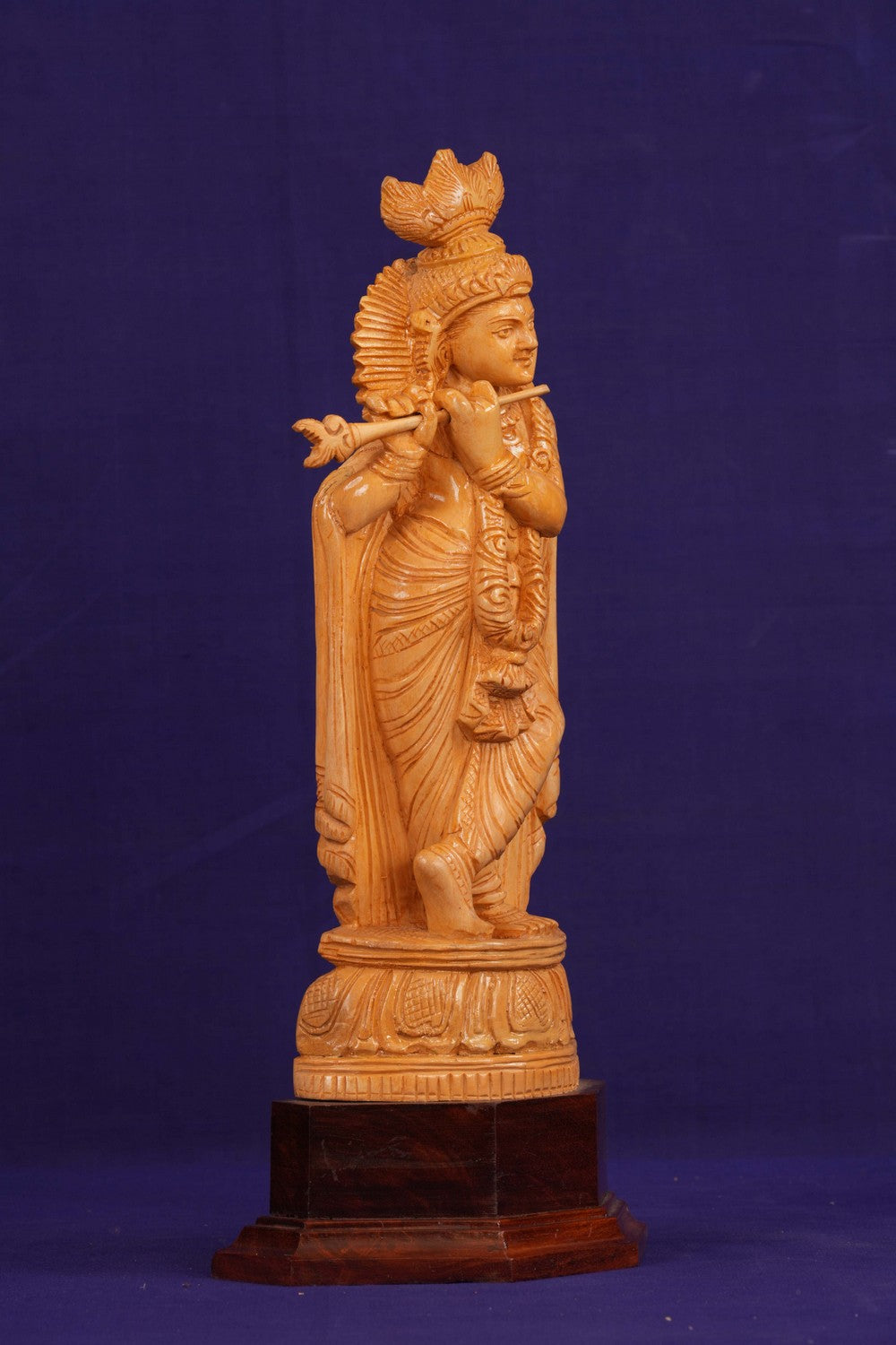 Image of Wooden Lord Krishna Sculpture