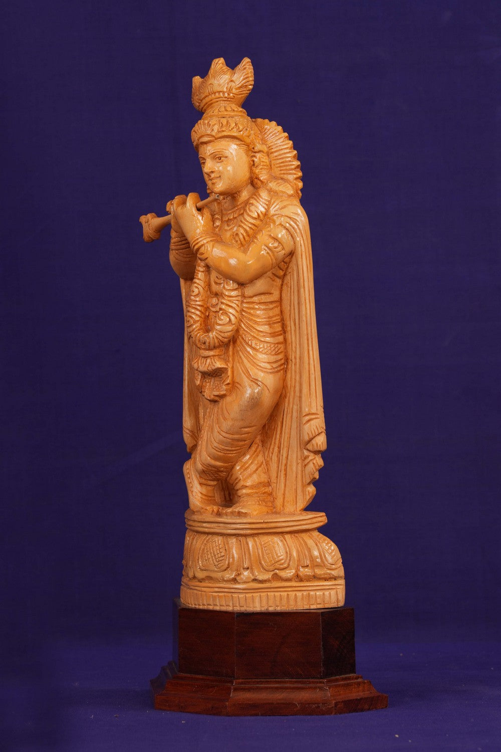 Image of Wooden Lord Krishna Sculpture